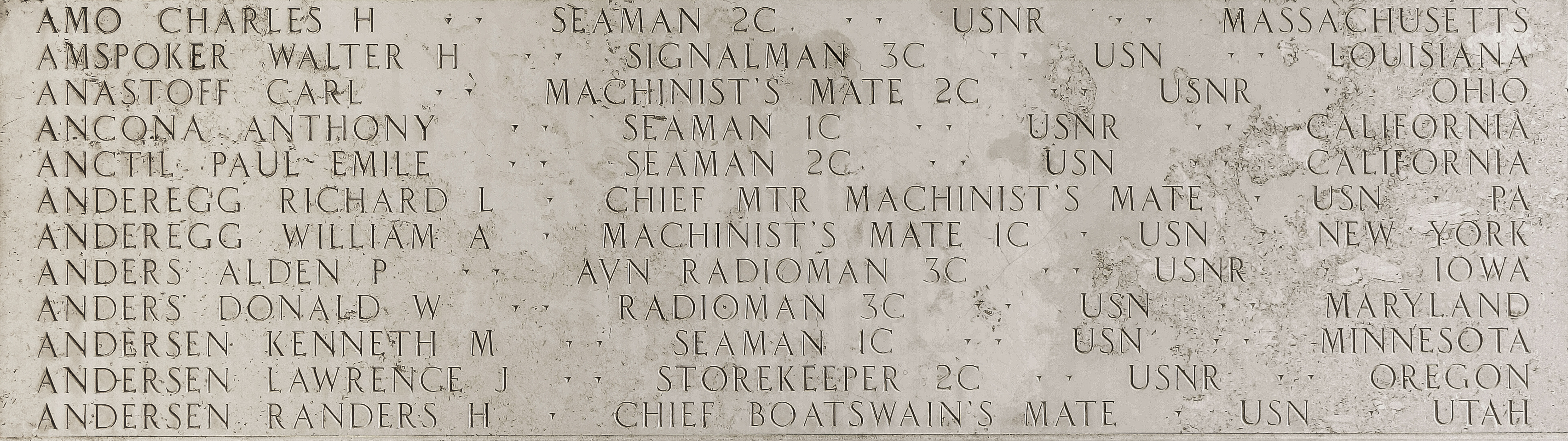 William A. Anderegg, Machinist's Mate First Class